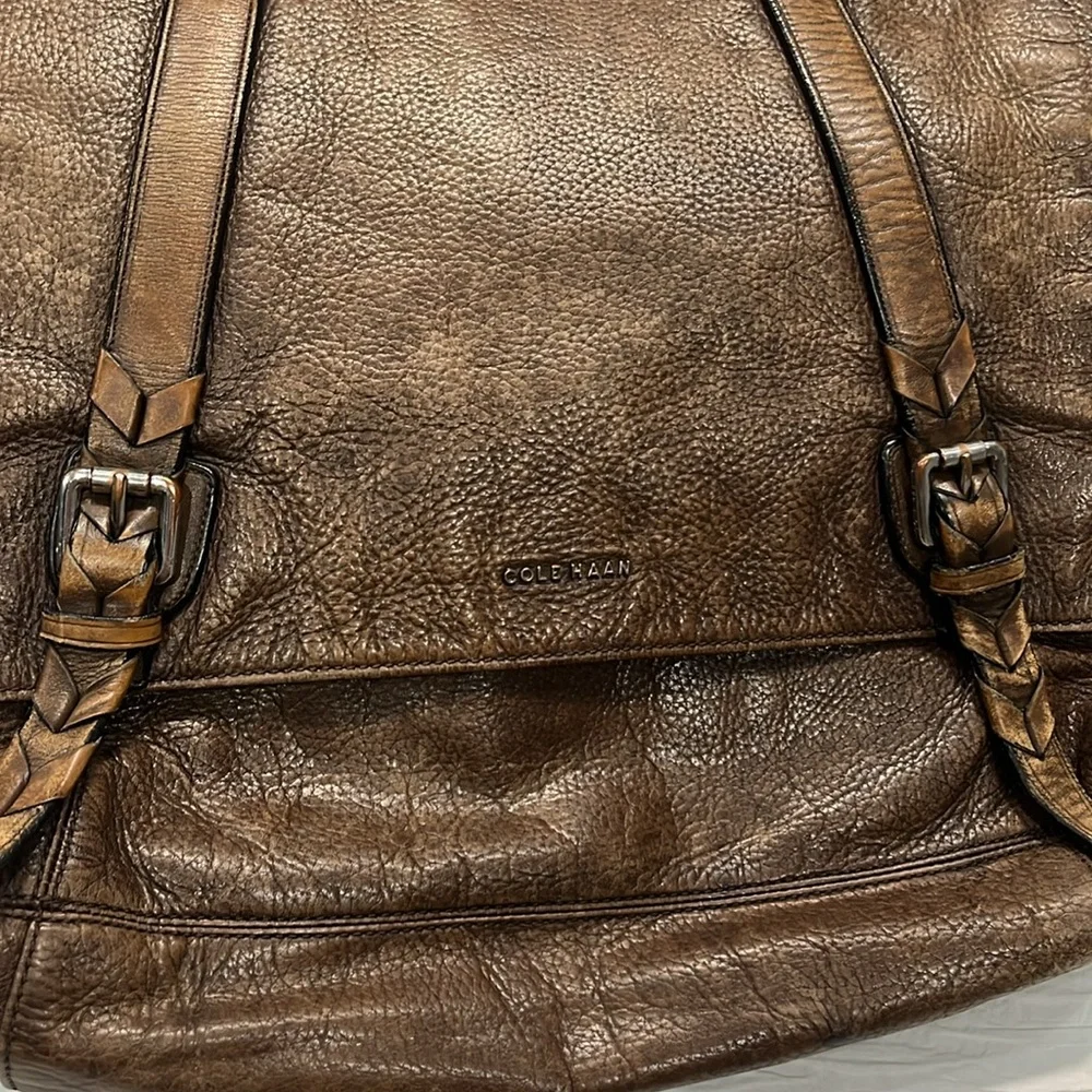 Cole Haan messenger bag brown distressed laptop book bag school bag‎ business